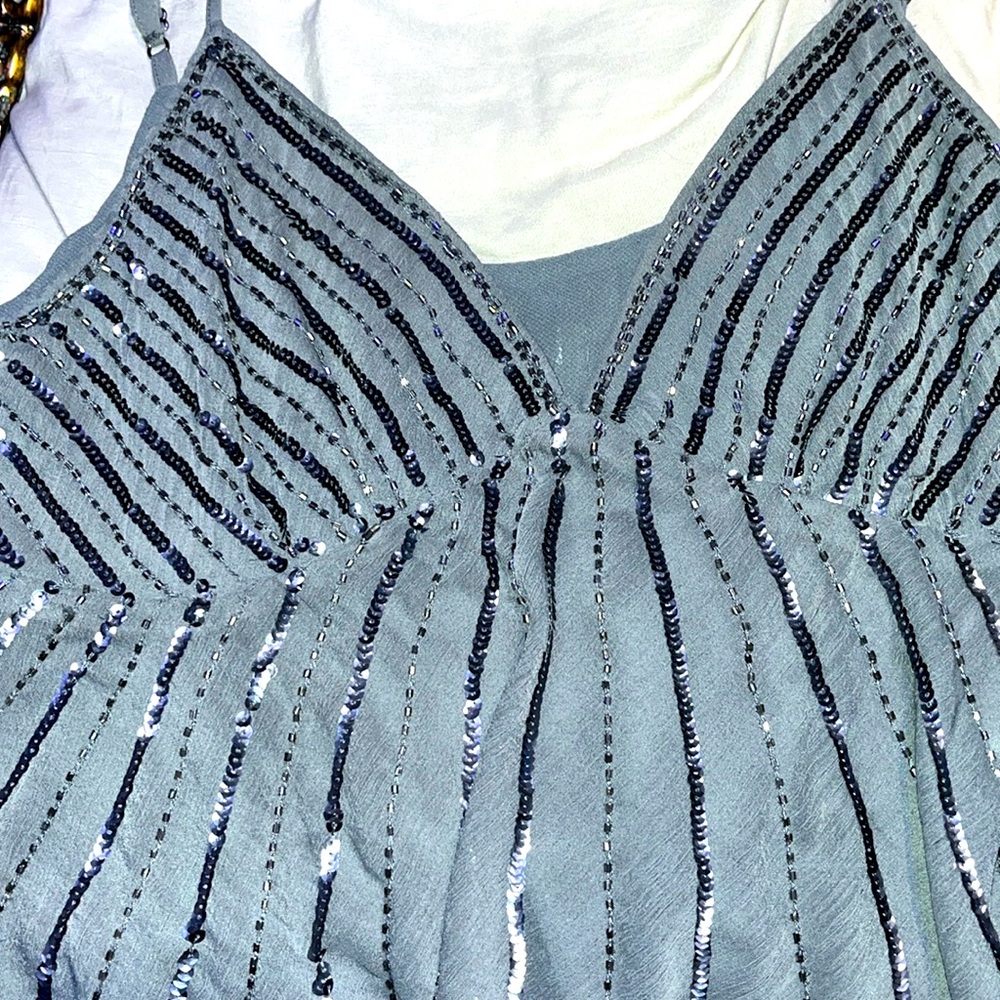 #632(S) The Limited Grey Sequence Tank Top/Cami spaghetti straps
